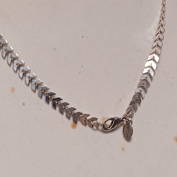 Express Silver Art Nouveau Statement Necklace with Crystal and Rhinestone Fringe - Picture 6 of 10